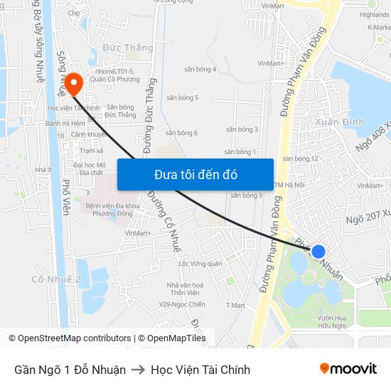 Gần Ngõ 1 Đỗ Nhuận to Học Viện Tài Chính map