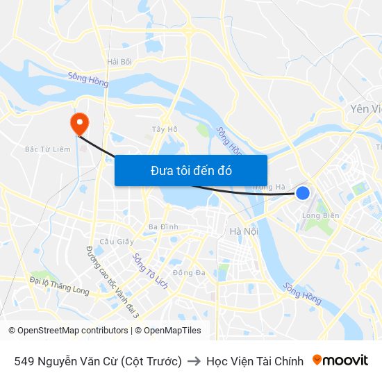 549 Nguyễn Văn Cừ (Cột Trước) to Học Viện Tài Chính map