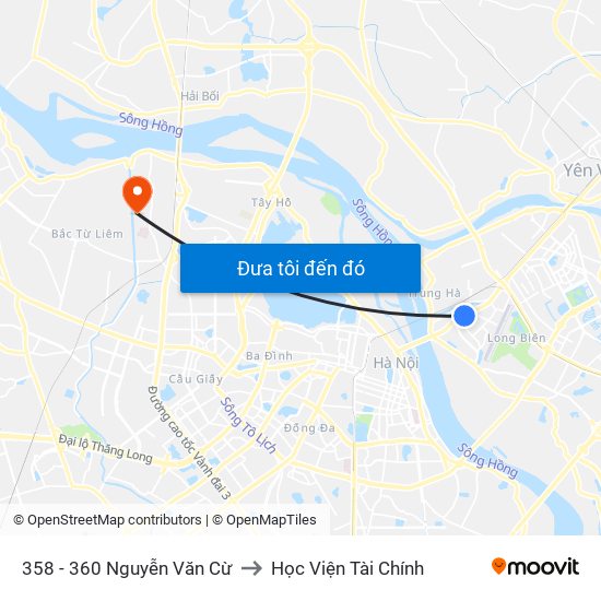 358 - 360 Nguyễn Văn Cừ to Học Viện Tài Chính map