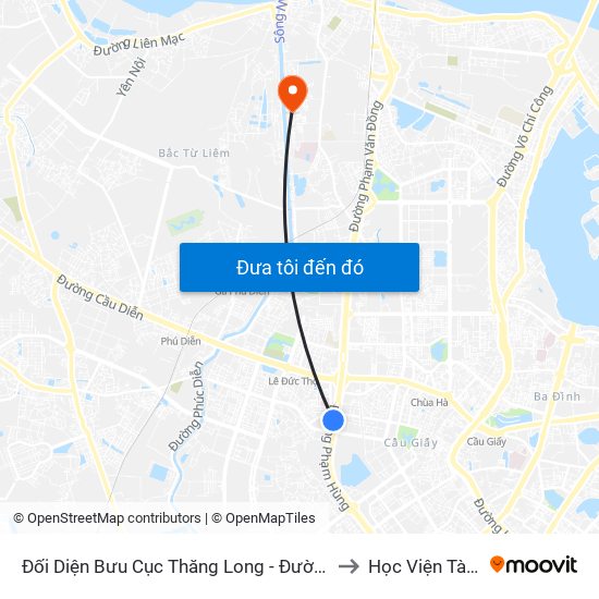 Đối Diện Bưu Cục Thăng Long - Đường Phạm Hùng to Học Viện Tài Chính map