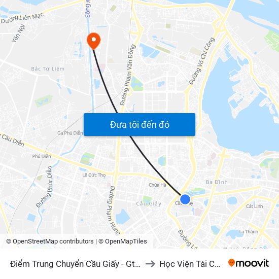 Điểm Trung Chuyển Cầu Giấy - Gtvt 02 to Học Viện Tài Chính map