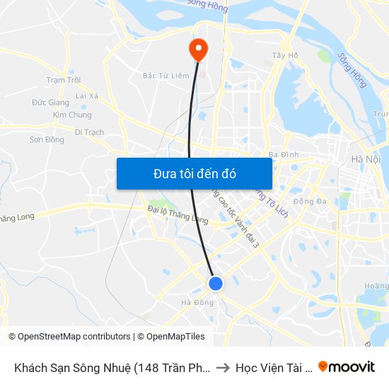 Khách Sạn Sông Nhuệ (148 Trần Phú- Hà Đông) to Học Viện Tài Chính map