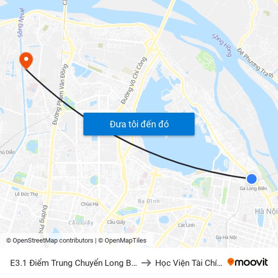 E3.1 Điểm Trung Chuyển Long Biên to Học Viện Tài Chính map