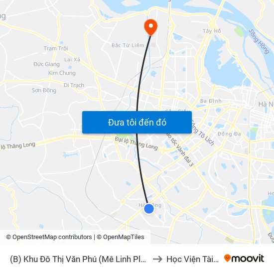 (B) Khu Đô Thị Văn Phú (Mê Linh Plaza Hà Đông) to Học Viện Tài Chính map