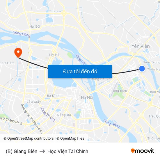 (B) Giang Biên to Học Viện Tài Chính map