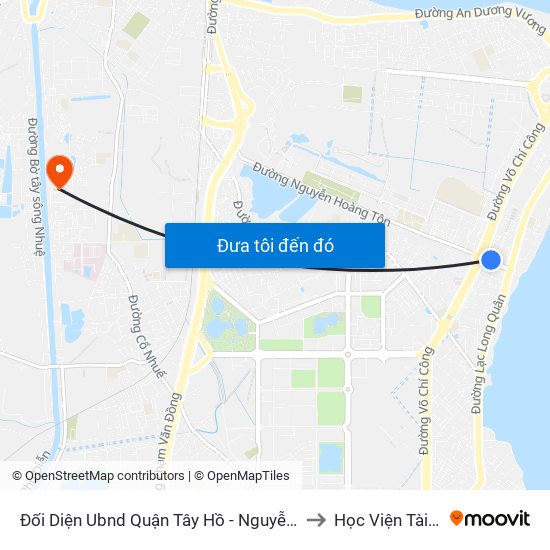 Đối Diện Ubnd Quận Tây Hồ - Nguyễn Hoàng Tôn to Học Viện Tài Chính map