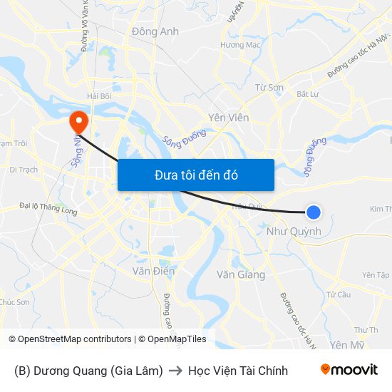 (B) Dương Quang (Gia Lâm) to Học Viện Tài Chính map