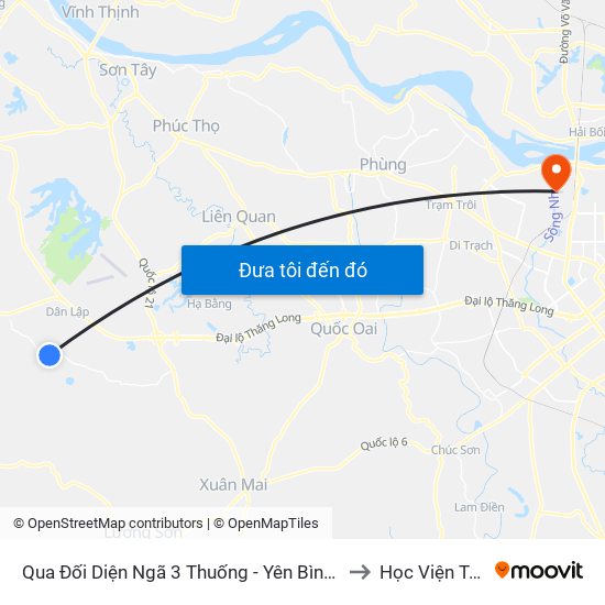 Qua Đối Diện Ngã 3 Thuống - Yên Bình - Thạch Thất 30m to Học Viện Tài Chính map