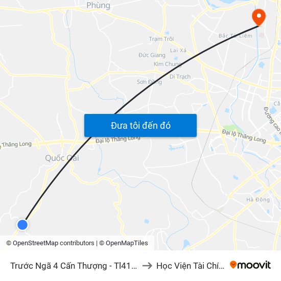 Trước Ngã 4 Cấn Thượng - Tl412b to Học Viện Tài Chính map