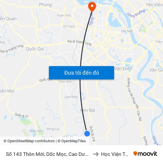 Số 143 Thôn Mới, Dốc Mọc, Cao Dương - Tỉnh Lộ 429 to Học Viện Tài Chính map