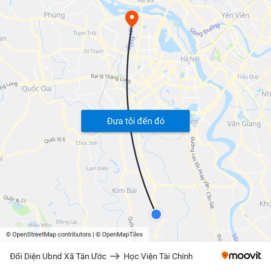 Đối Diện Ubnd Xã Tân Ước to Học Viện Tài Chính map