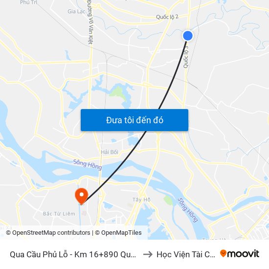 Qua Cầu Phủ Lỗ - Km 16+890 Quốc Lộ 3 to Học Viện Tài Chính map