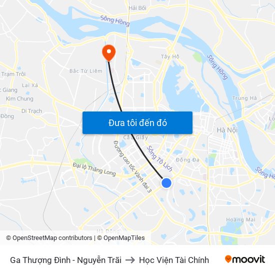 Ga Thượng Đình - Nguyễn Trãi to Học Viện Tài Chính map