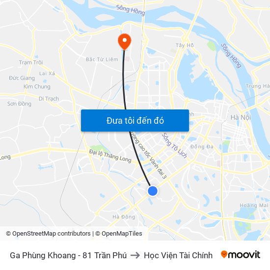 Ga Phùng Khoang - 81 Trần Phú to Học Viện Tài Chính map