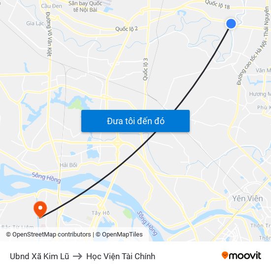 Ubnd Xã Kim Lũ to Học Viện Tài Chính map