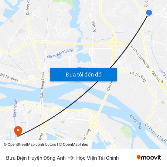 Bưu Điện Huyện Đông Anh to Học Viện Tài Chính map