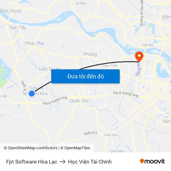 Fpt Software Hòa Lạc to Học Viện Tài Chính map