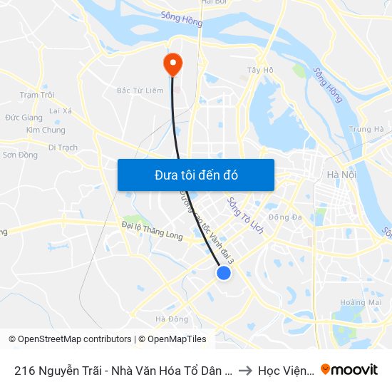 216 Nguyễn Trãi - Nhà Văn Hóa Tổ Dân Phố Số 8 & 9 Phường Trung Văn to Học Viện Tài Chính map