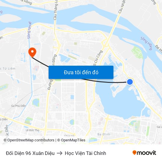 Đối Diện 96 Xuân Diệu to Học Viện Tài Chính map