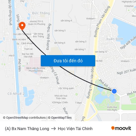 (A) Bx Nam Thăng Long to Học Viện Tài Chính map