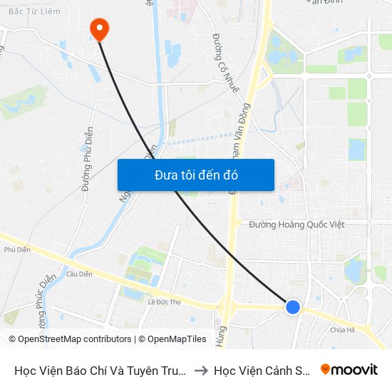 Học Viện Báo Chí Và Tuyên Truyền - 36 Xuân Thủy to Học Viện Cảnh Sát Nhân Dân map