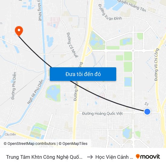 Trung Tâm Khtn Công Nghệ Quốc Gia - 18 Hoàng Quốc Việt to Học Viện Cảnh Sát Nhân Dân map