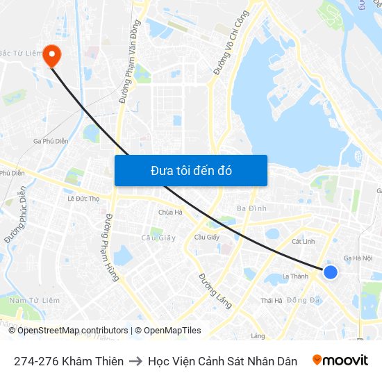 274-276 Khâm Thiên to Học Viện Cảnh Sát Nhân Dân map