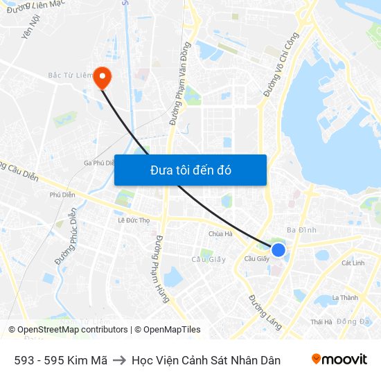 593 - 595 Kim Mã to Học Viện Cảnh Sát Nhân Dân map