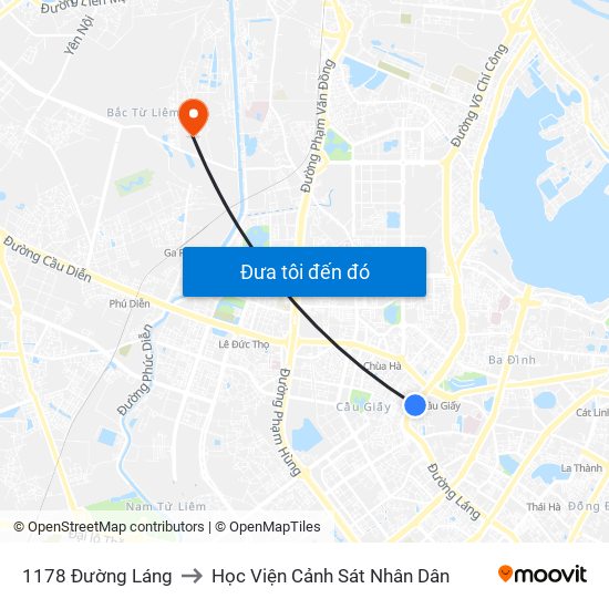 1178 Đường Láng to Học Viện Cảnh Sát Nhân Dân map