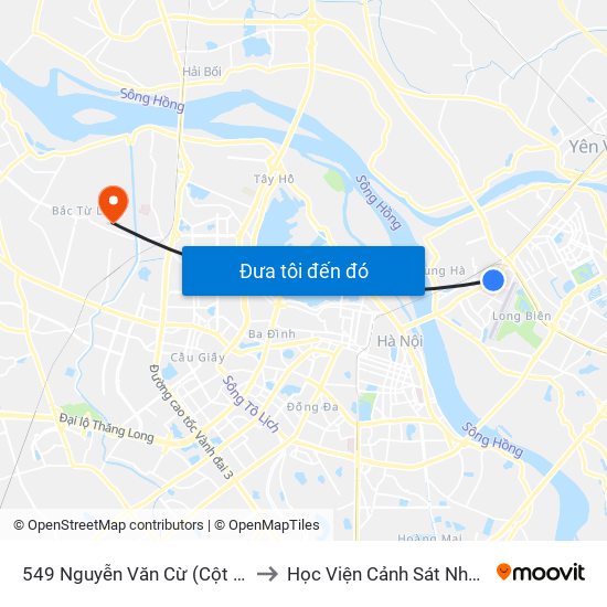 549 Nguyễn Văn Cừ (Cột Trước) to Học Viện Cảnh Sát Nhân Dân map