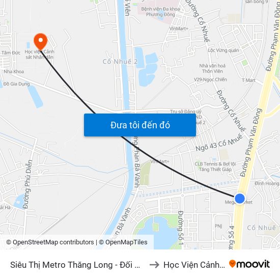 Siêu Thị Metro Thăng Long - Đối Diện Ngõ 599 Phạm Văn Đồng to Học Viện Cảnh Sát Nhân Dân map
