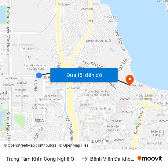 Trung Tâm Khtn Công Nghệ Quốc Gia - 18 Hoàng Quốc Việt to Bệnh Viện Đa Khoa Quốc Tế Thu Cúc map