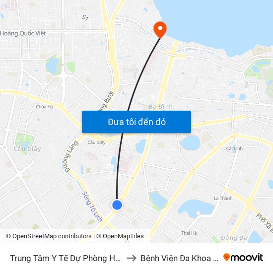 Trung Tâm Y Tế Dự Phòng Hn - 70 Nguyễn Chí Thanh to Bệnh Viện Đa Khoa Quốc Tế Thu Cúc map