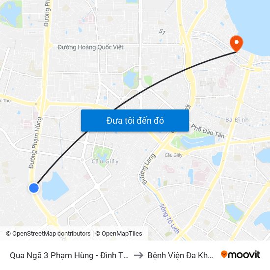 Qua Ngã 3 Phạm Hùng - Đình Thôn (Hướng Đi Phạm Văn Đồng) to Bệnh Viện Đa Khoa Quốc Tế Thu Cúc map