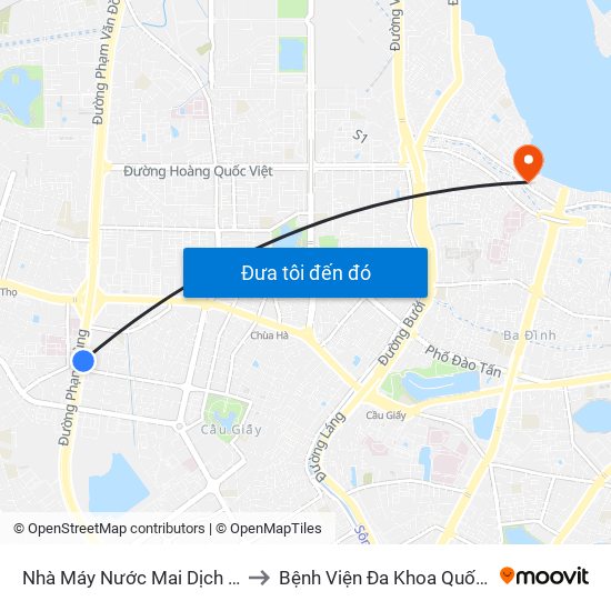 Nhà Máy Nước Mai Dịch - Phạm Hùng to Bệnh Viện Đa Khoa Quốc Tế Thu Cúc map