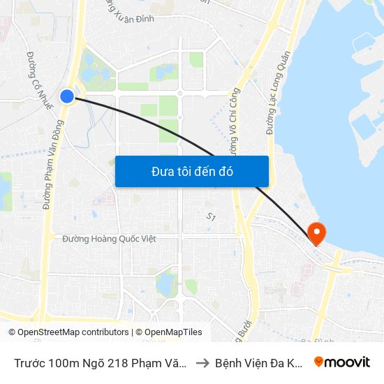 Trước 100m Ngõ 218 Phạm Văn Đồng (Đối Diện Công Viên Hòa Bình) to Bệnh Viện Đa Khoa Quốc Tế Thu Cúc map