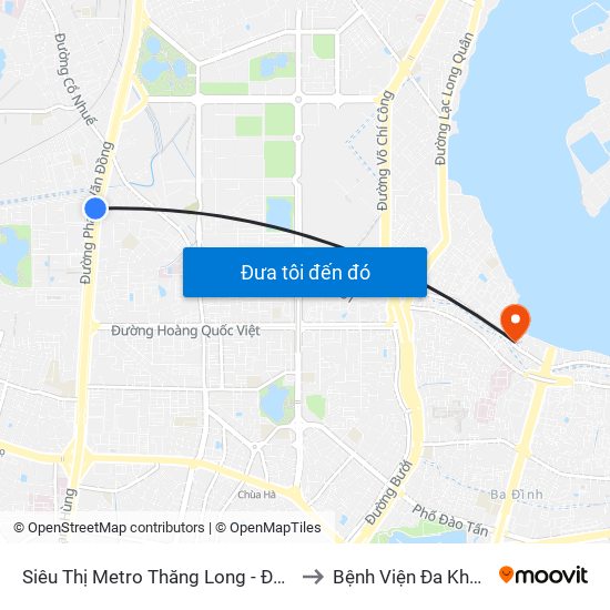 Siêu Thị Metro Thăng Long - Đối Diện Ngõ 599 Phạm Văn Đồng to Bệnh Viện Đa Khoa Quốc Tế Thu Cúc map