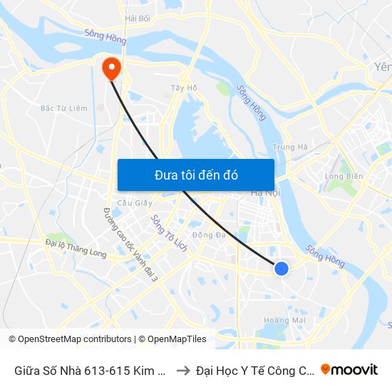 Giữa Số Nhà 613-615 Kim Ngưu to Đại Học Y Tế Công Cộng map