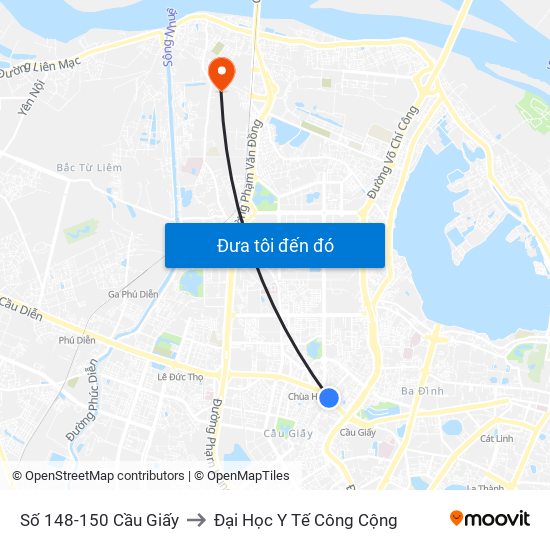 Số 148-150 Cầu Giấy to Đại Học Y Tế Công Cộng map