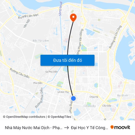 Nhà Máy Nước Mai Dịch - Phạm Hùng to Đại Học Y Tế Công Cộng map