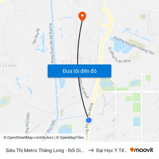 Siêu Thị Metro Thăng Long - Đối Diện Ngõ 599 Phạm Văn Đồng to Đại Học Y Tế Công Cộng map