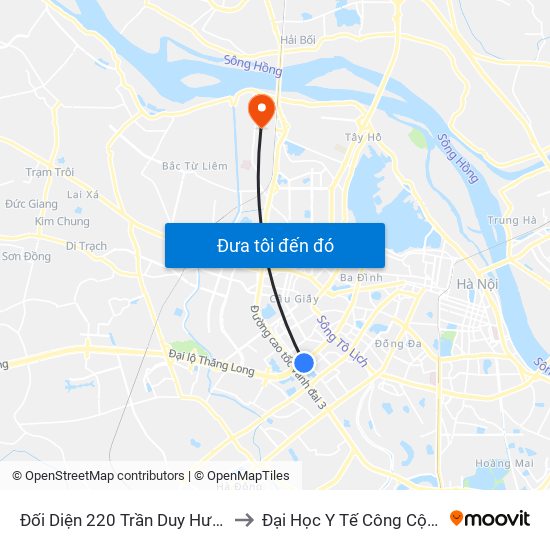 Đối Diện 220 Trần Duy Hưng to Đại Học Y Tế Công Cộng map