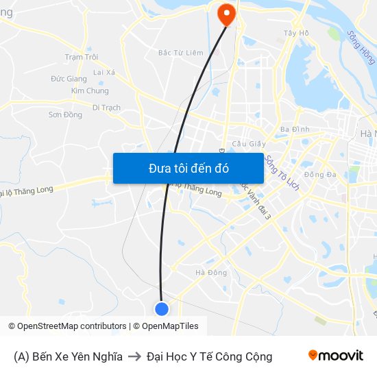 (A) Bến Xe Yên Nghĩa to Đại Học Y Tế Công Cộng map