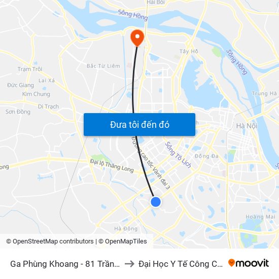 Ga Phùng Khoang - 81 Trần Phú to Đại Học Y Tế Công Cộng map