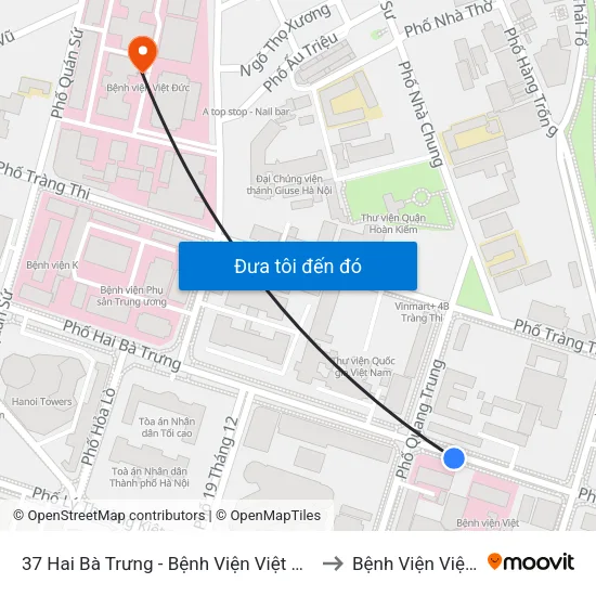 37 Hai Bà Trưng - Bệnh Viện Việt Nam Cu Ba to Bệnh Viện Việt Đức map