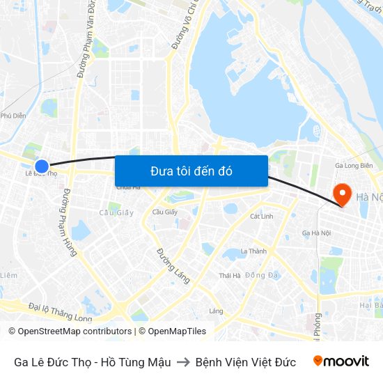 Ga Lê Đức Thọ - Hồ Tùng Mậu to Bệnh Viện Việt Đức map