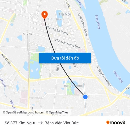 Số 377 Kim Ngưu to Bệnh Viện Việt Đức map