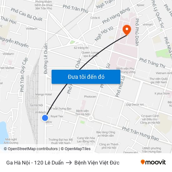 Ga Hà Nội - 120 Lê Duẩn to Bệnh Viện Việt Đức map