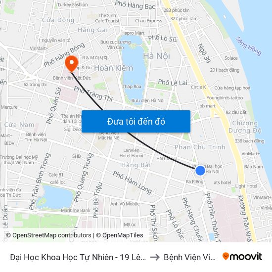 Đại Học Khoa Học Tự Nhiên - 19 Lê Thánh Tông to Bệnh Viện Việt Đức map