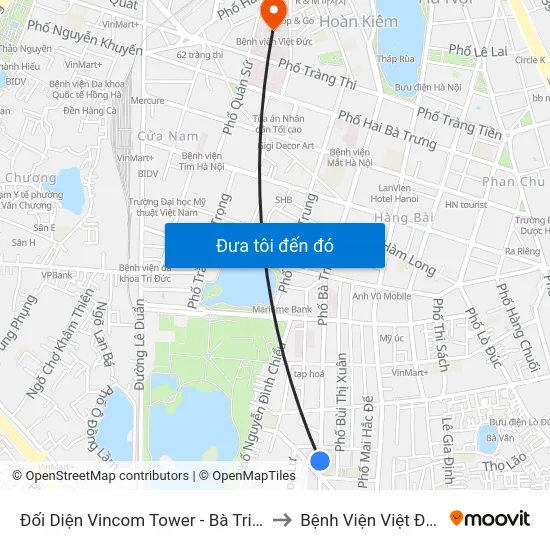 Đối Diện Vincom Tower - Bà Triệu to Bệnh Viện Việt Đức map